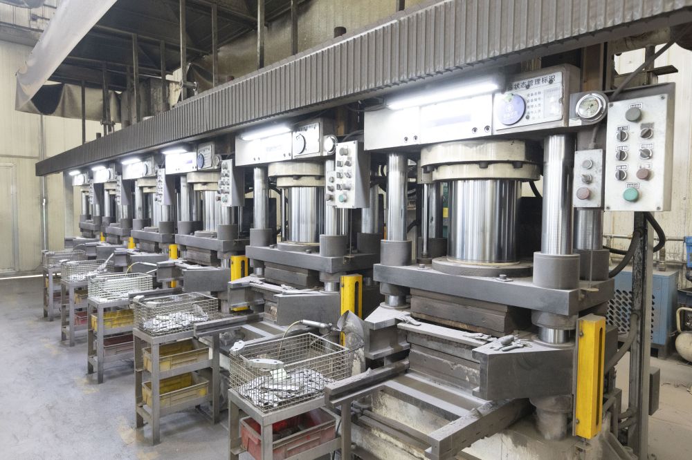 Brake pads in production